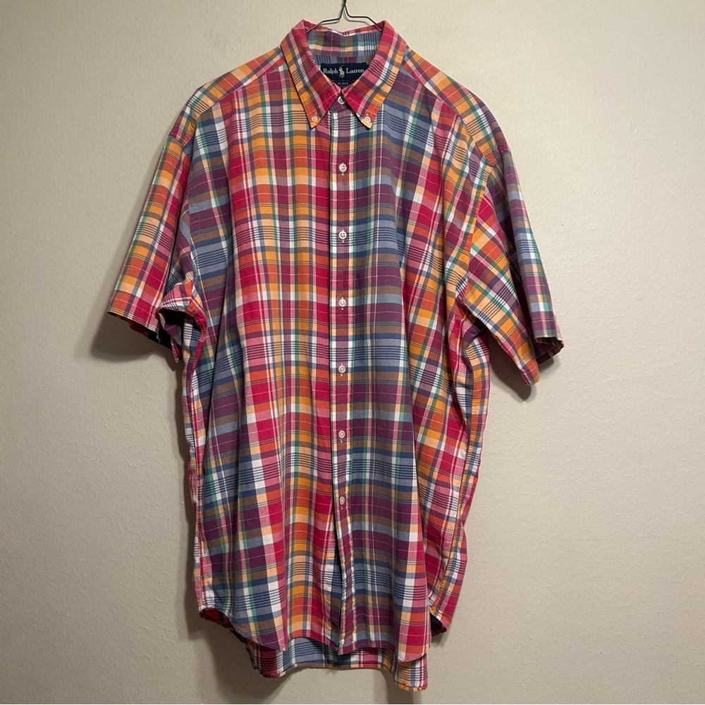 Ralph Lauren Men Blake 100% Cotton Short Sleeve Shirt Multi Color Plaid Size L